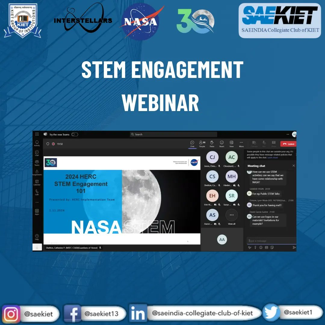SAEKIET1's tweet photo. Team Interstellars exploring the frontiers of knowledge! Recently attended a STEM ENGAGEMENT webinar, fueling our passion for innovation and discovery. 🚀🔍
#STEMEngagement #TeamInterstellars #InnovationUnleashed #NASAHERC24Prep #nasa #nasaherc #nasaherc2024 https://t.co/Xb5NMzh24l