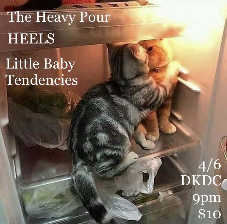 New show drop! April 6 with <a href="/HEELSHXC/">HEELS new album out now.</a> and Little Baby Tendencies at Bar DKDC.