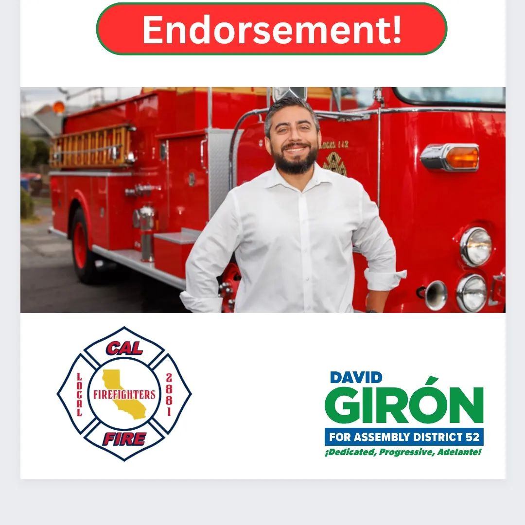 DavidGironLA's tweet photo. I  am extra proud to have the endorsement of CalFire Local 2881, whose  members protect all Californians from the Oregon border to Mexico. CAL  FIRE is the largest fire department in California and the third largest  in the United States.

As climate change impacts everyone more https://t.co/UN49Fnidxm