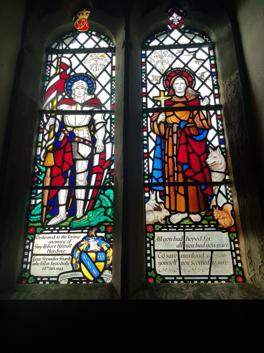 While we're braving the west tower here's something to cheer us up. The stained glass of the west window which the Mouse found exquisite and it has some animal friends in it including some bunnies. #AnimalsInChurches #AnimalsInStainedGlass #BaverstockChurch