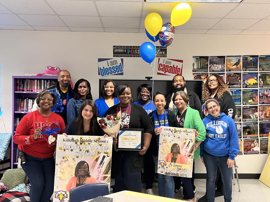 PrincipalDuncan's tweet photo. Congratulations to @KilloughEagles 2023-2024 Teacher of the Year, Ms. Simpson!!! 💙💛🥳🎉🎊 https://t.co/8Kpk3hUgM1