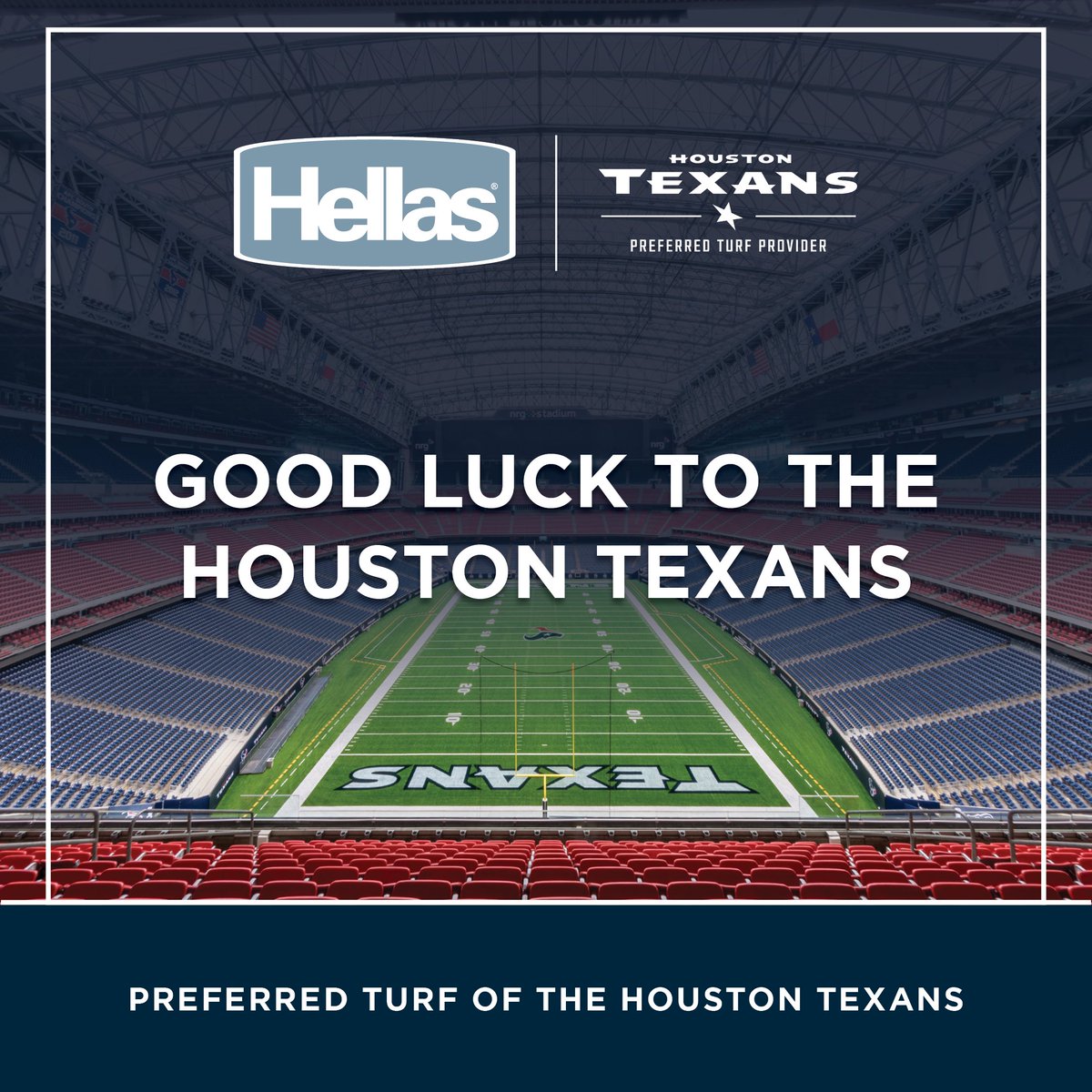 Wishing the Houston Texans the best of luck in their first-round playoff game this weekend! Hellas has provided the Preferred Turf of the Houston Texans for the past 6 years...and looking forward to many more!