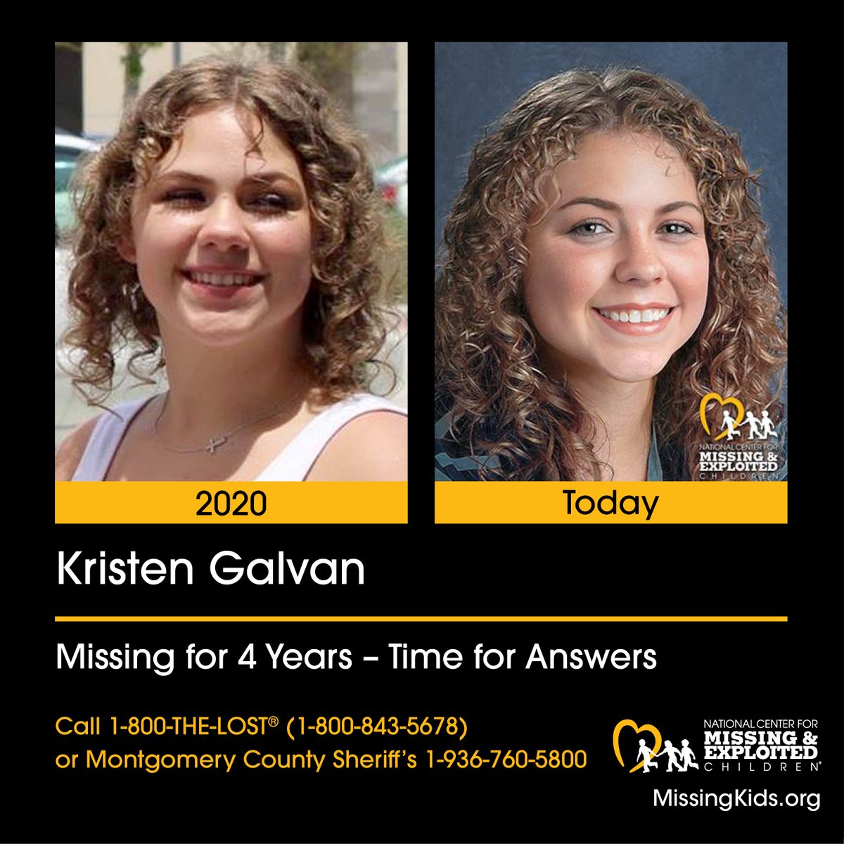 “We love and miss you so, so very much Kristen. We continue to search and hope to find you in 2024.” -Kristen’s Mom, Robyn. January 2, 2024, marked 4 years since Kristen Galvan disappeared from Spring, Texas in 2020. Today, she is 19 years old. Her family will never stop
