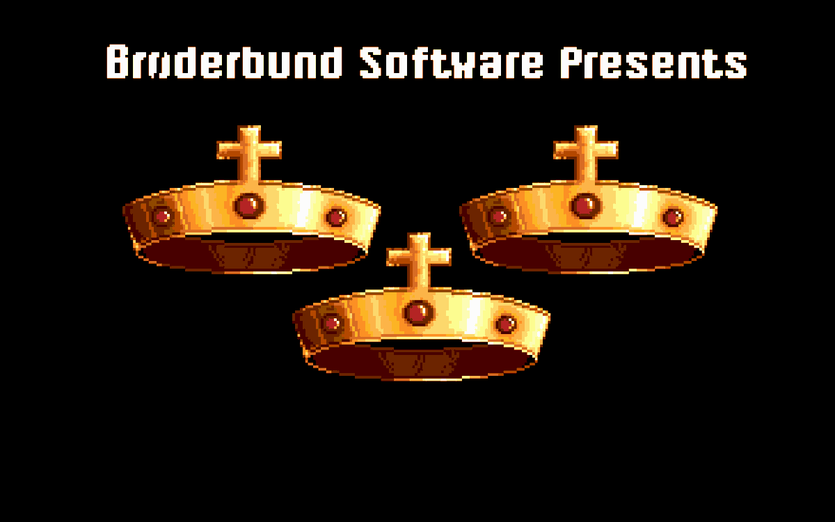 Gamrok's tweet image. So, no one has found the reference!

It was the famous Broderbund logo! (three crowns arranged in a triangle)

It can be seen, for example, in the game Shufflepuck Cafe 🍸 🍾

🧵 2/

#RetroGaming #Broderbund #ShufflepuckCafe #PrinceOfPersia #LodeRunner #Choplifter #Spelunker