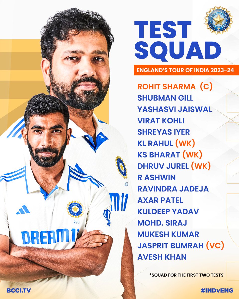 An action-packed Test series coming 🆙

Check out #TeamIndia's squad for the first two Tests against England 👌👌

#INDvENG | @IDFCFIRSTBank
