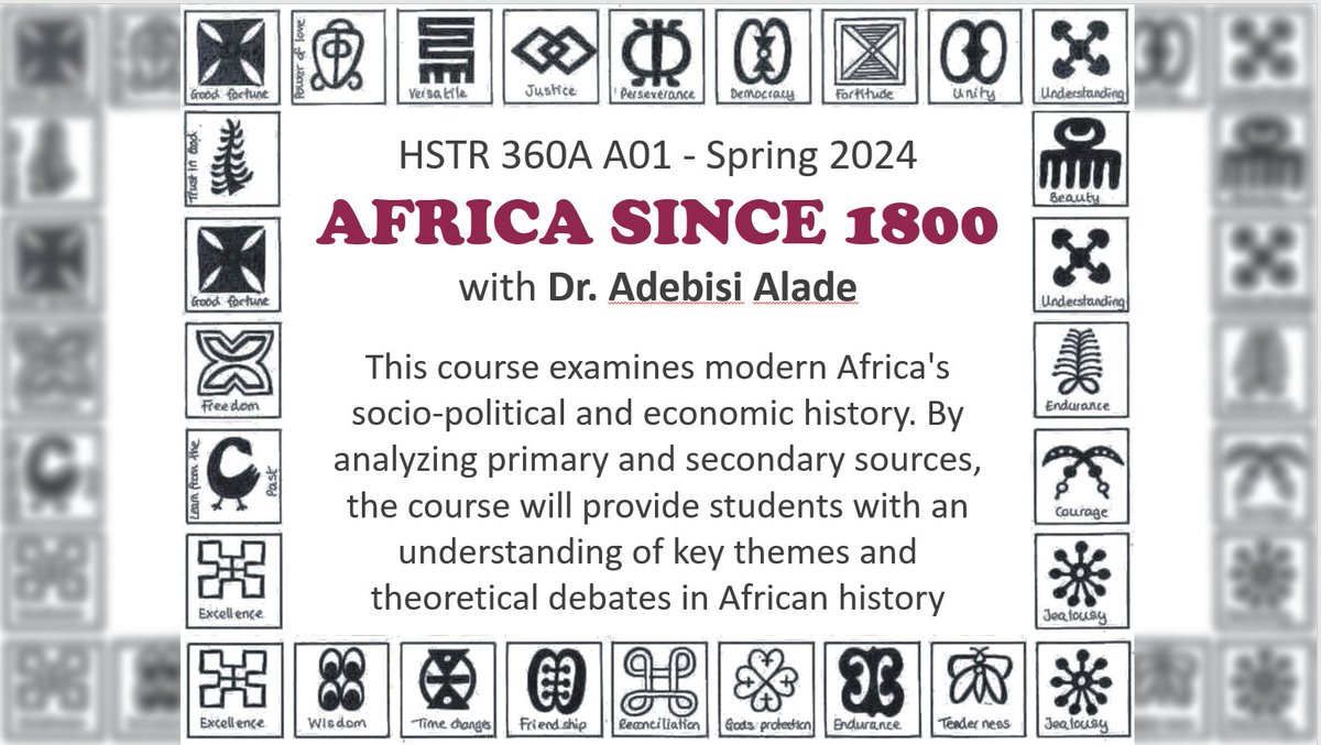HSTR 360A A01 - AFRICA SINCE 1800 - Spring 2024 with Dr. Adebisi Alade CRN 21839 uvic.ca/humanities/his… #UVic #course @UVicHumanities