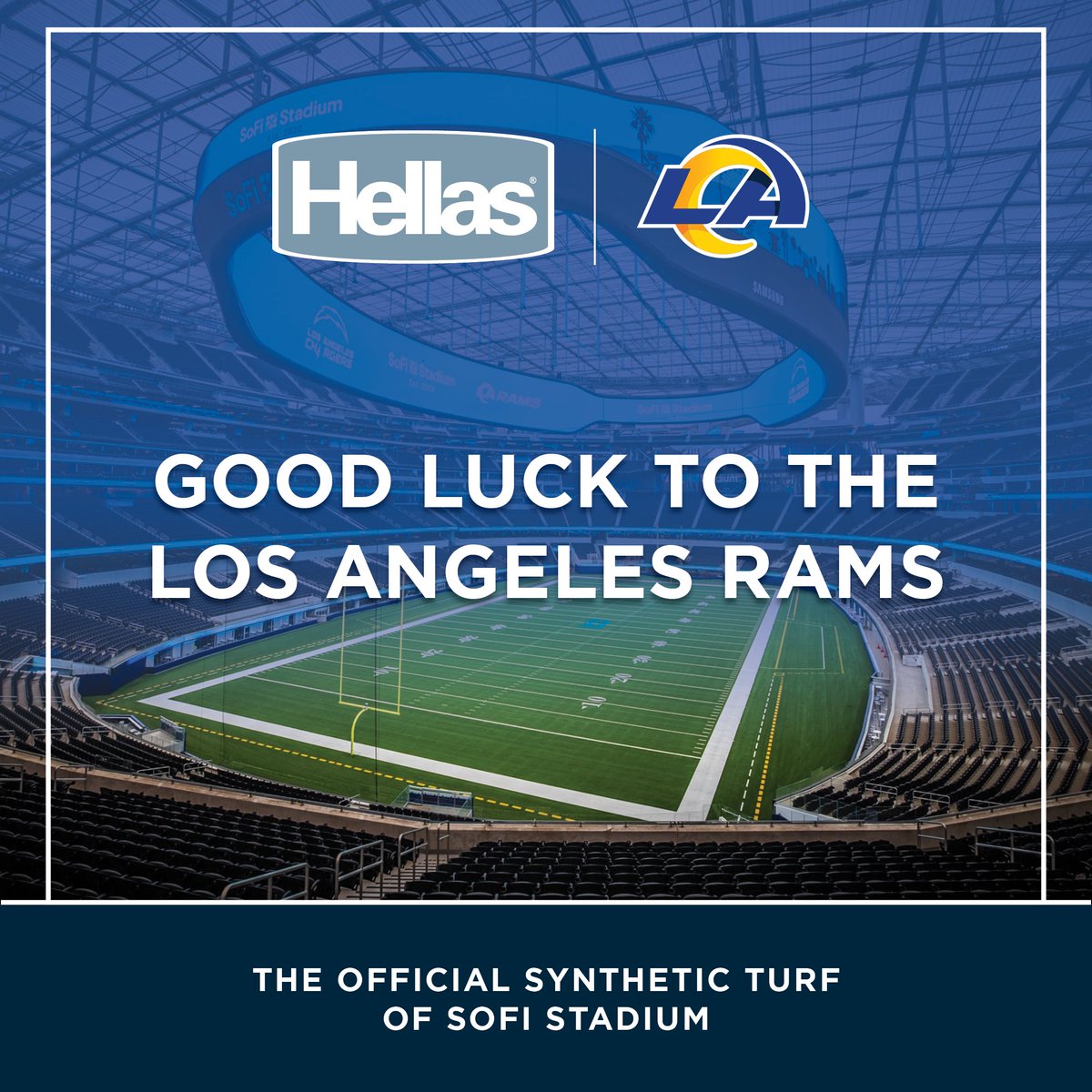 We'll be the loudest fans cheering on the Rams during their playoff game this weekend. Hellas is proud to provide the Official Synthetic Turf of SoFi Stadium!