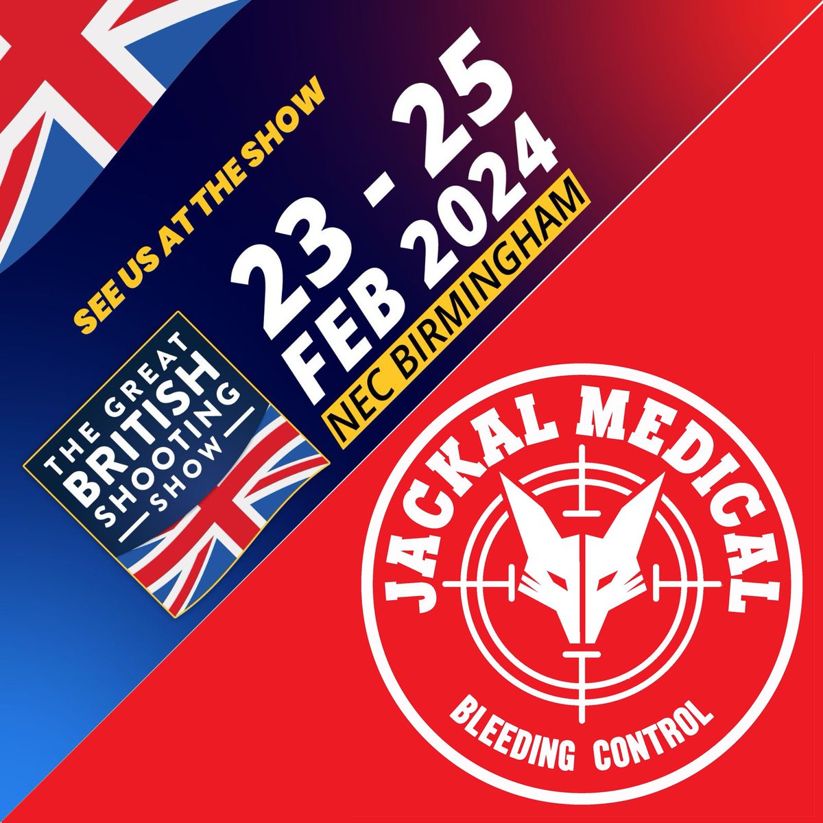 JackalMedical's tweet photo. We’ll be at the #BritishShootingShow! Talking all things #RangeMedical 

Will you?

 @BritishShooting https://t.co/TfI8XlTE2w