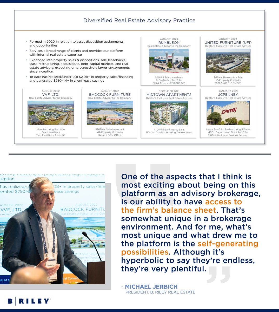 Michael Jerbich, President of B. Riley Real Estate, discusses the organic growth of our real estate advisory brokerage, and the unique opportunities our diversified platform provides for our colleagues and clients. Hear more from our Investor Day: bitly.ws/39ESR $RILY