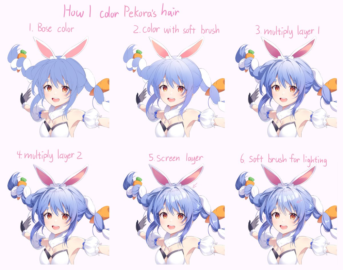 I really enjoyed the way I colored Pekora's hair in my last drawing so I made a short tutorial on how I did it! If you have any questions, feel free to ask! 🤍💙