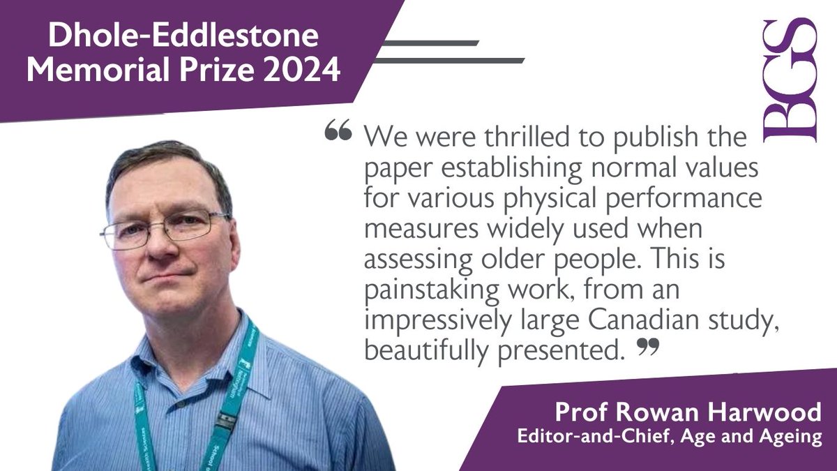 'We were thrilled to publish the paper establishing normal values for various physical performance measures when assessing older people. This is painstaking work, beautifully presented.' @RowanHarwood Editor-in-Chief @Age_and_Ageing bgs.org.uk/DholeEddleston…