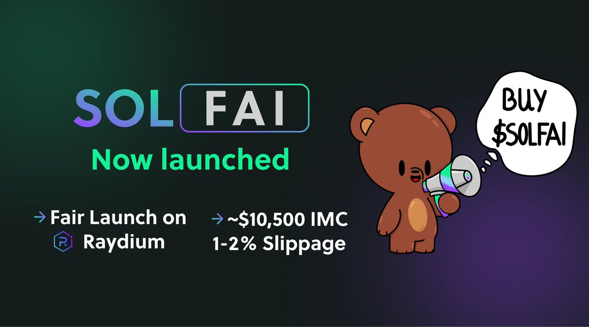 ETHforestAI's tweet photo. #SOLFAI IS LISTED! 🚀🚀🚀
✅Token Ticker: $SOLFAI
✅Chain: #Solana
✅Pair: $SOL
✅Decimal:9️⃣
🚨Contract Address:
FJBzG98P4CWpoQhCHGacHik7omJNW4NxskUk6WzouVCF
📈 Chart:
https://t.co/MEPYGIQftj
Trade on #Raydium - https://t.co/w6cNeyICHc
Go Ham! 💥🚀🌑
#ETHFAI #Oxbull #Bestteam