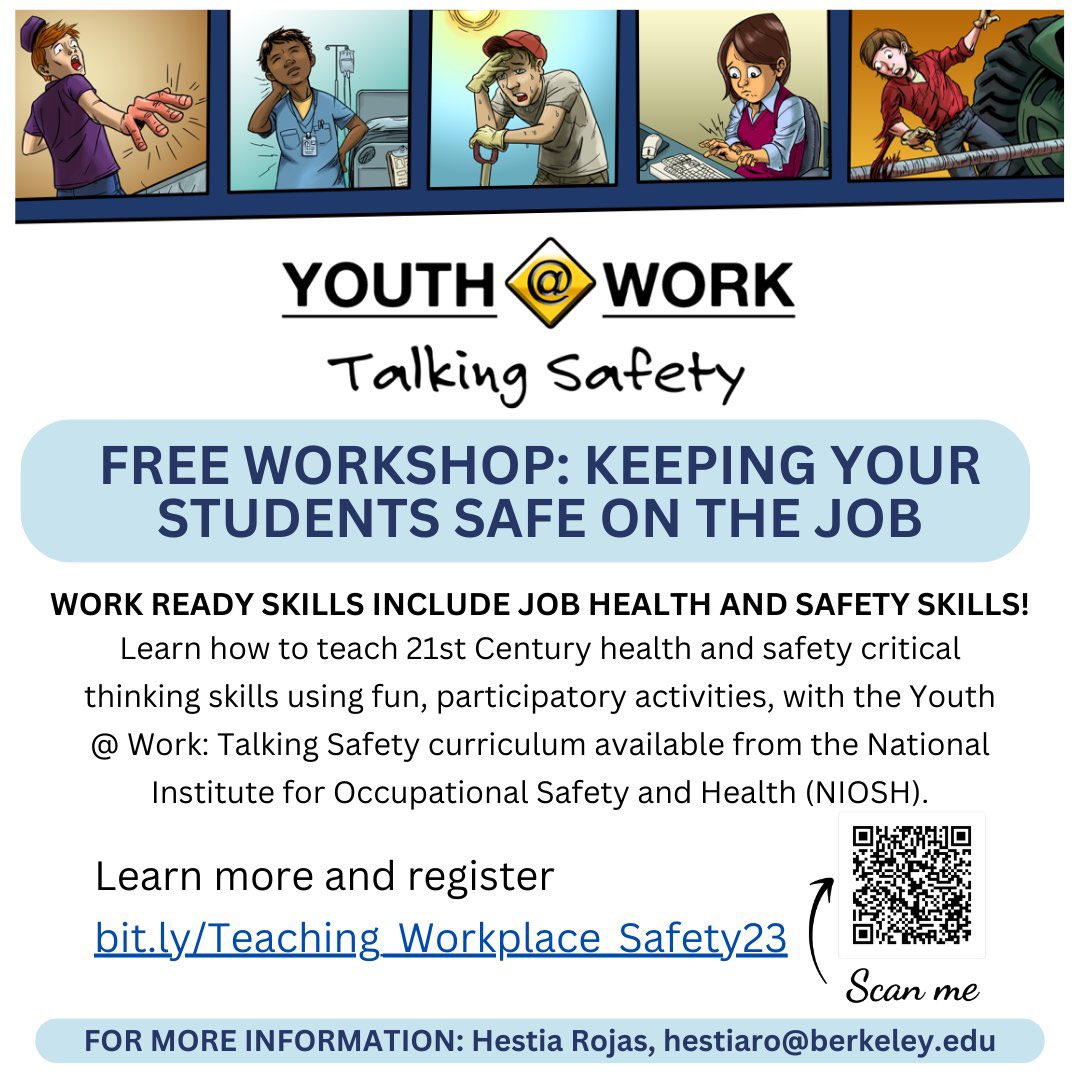 CAWEEORG's tweet image. @UCBerkeleyLOHP and @CADeptEd are holding a free training for #WEE #Workability #linkedlearning and #CTE teachers on #workplace safety for minors later this month👇🏽