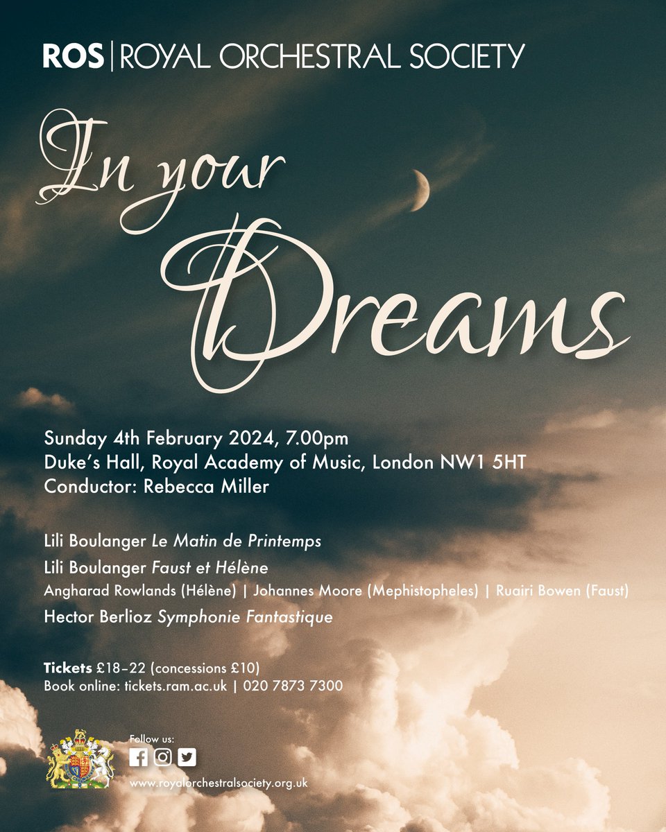 Our next concert's going to be dreeeamy. Join us on 7th Feb <a href="/RoyalAcadMusic/">Royal Academy of Music</a> with <a href="/rmconductor/">Rebecca Miller</a> and soloists @angharadmezzo, Johannes Moore &amp; Ruairi Bowen for some lovely Lili Boulanger and heavenly Hector Berlioz 😘😇 Tickets: bit.ly/3HdjWdX