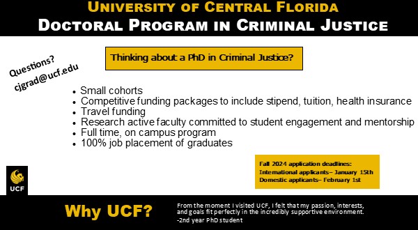UCF Criminal Justice (@ucf_cj) on Twitter photo Now reviewing applications for our 10th cohort!
Have questions? Contact us at cjgrad@ucf.edu Now reviewing applications for our 10th cohort!
Have questions? Contact us at cjgrad@ucf.edu