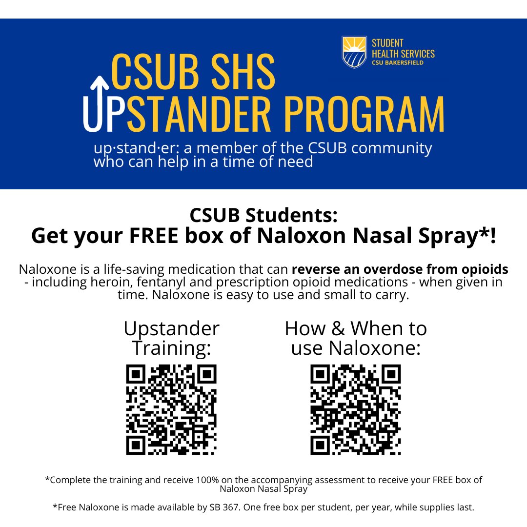 #DidYouKnow #CSUBStudentHealthServices carries Narcan in our Pharmacy! Complete the Upstander training through the link in our bio to get your box of 2 for FREE!!!

#NationalPharmacistDay