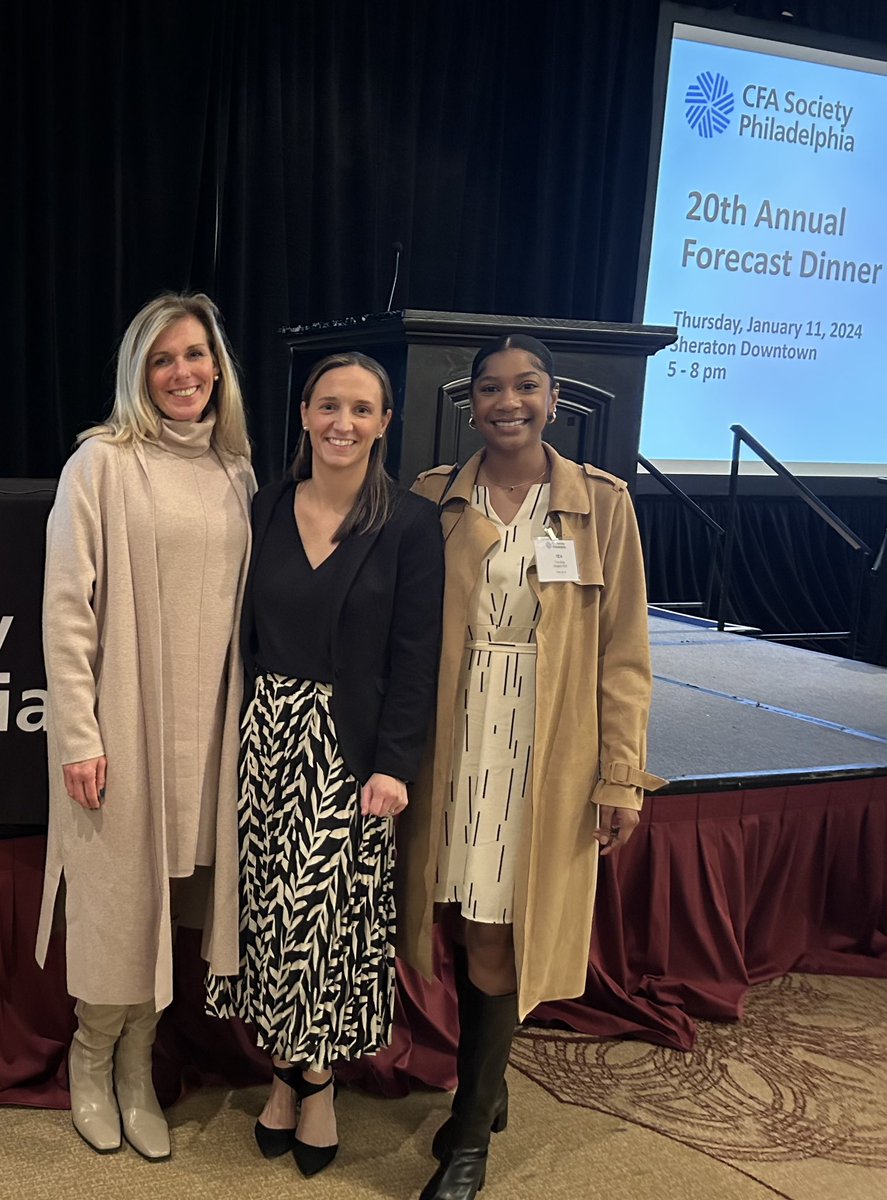 Teagray2018's tweet photo. I enjoyed attending the @CFAPHL 20th Annual Forecast Dinner with my colleagues at @GregoryFCA. The panelist offered such interesting predictions on AI, Bitcoin, Fed policy, and elections in 2024. Thank you all for sharing! https://t.co/nwiCOyUGHt
