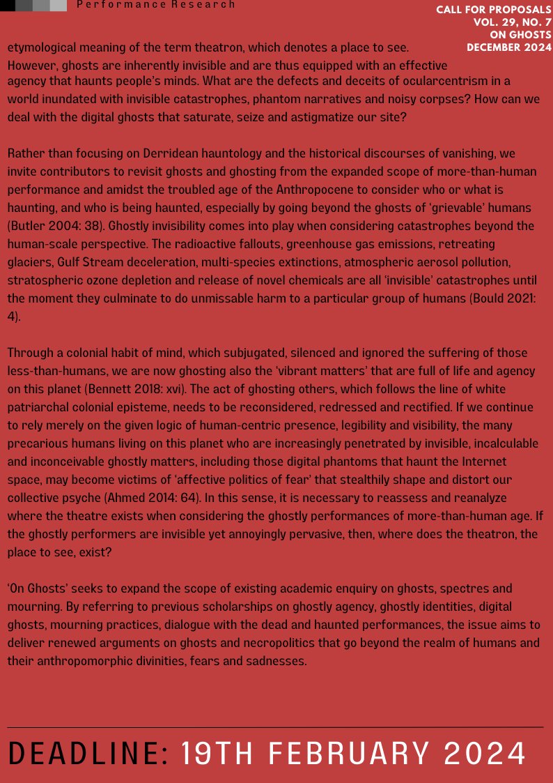 theprjournal's tweet photo. NEW Call for papers
29.7 On Ghosts (Dec 2024)

View the call on the PR website: https://t.co/hdPFyVaLiO https://t.co/LJYqDiO9dj