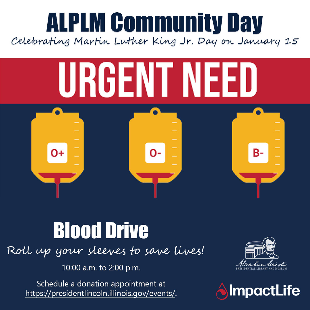 ALPLM's tweet photo. Will you roll up your sleeve to help someone in crisis?  #ALPLM hosts a #BloodDrive Monday on #MLKJrDay, 10 a.m. - 2 p.m. The #ImpactLife Blood Mobile will be parked at the museum entrance. Schedule your donation at https://t.co/wqMiPXSK7q https://t.co/LHQtkzERHr