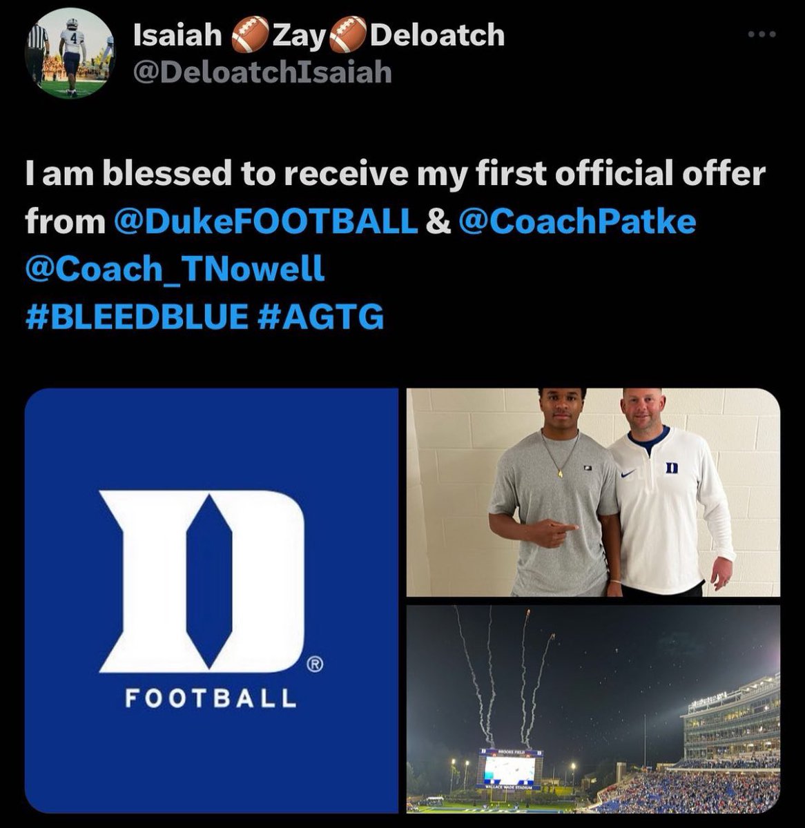 coachballdavis's tweet photo. π Big congratulations to our Hornet, Isaiah Deloatch! π Just received his first offer from Duke University β the first of many milestones on this incredible journey! π #HardWorkPaysOff #FutureBlueDevil https://t.co/IHlaoKRVmh