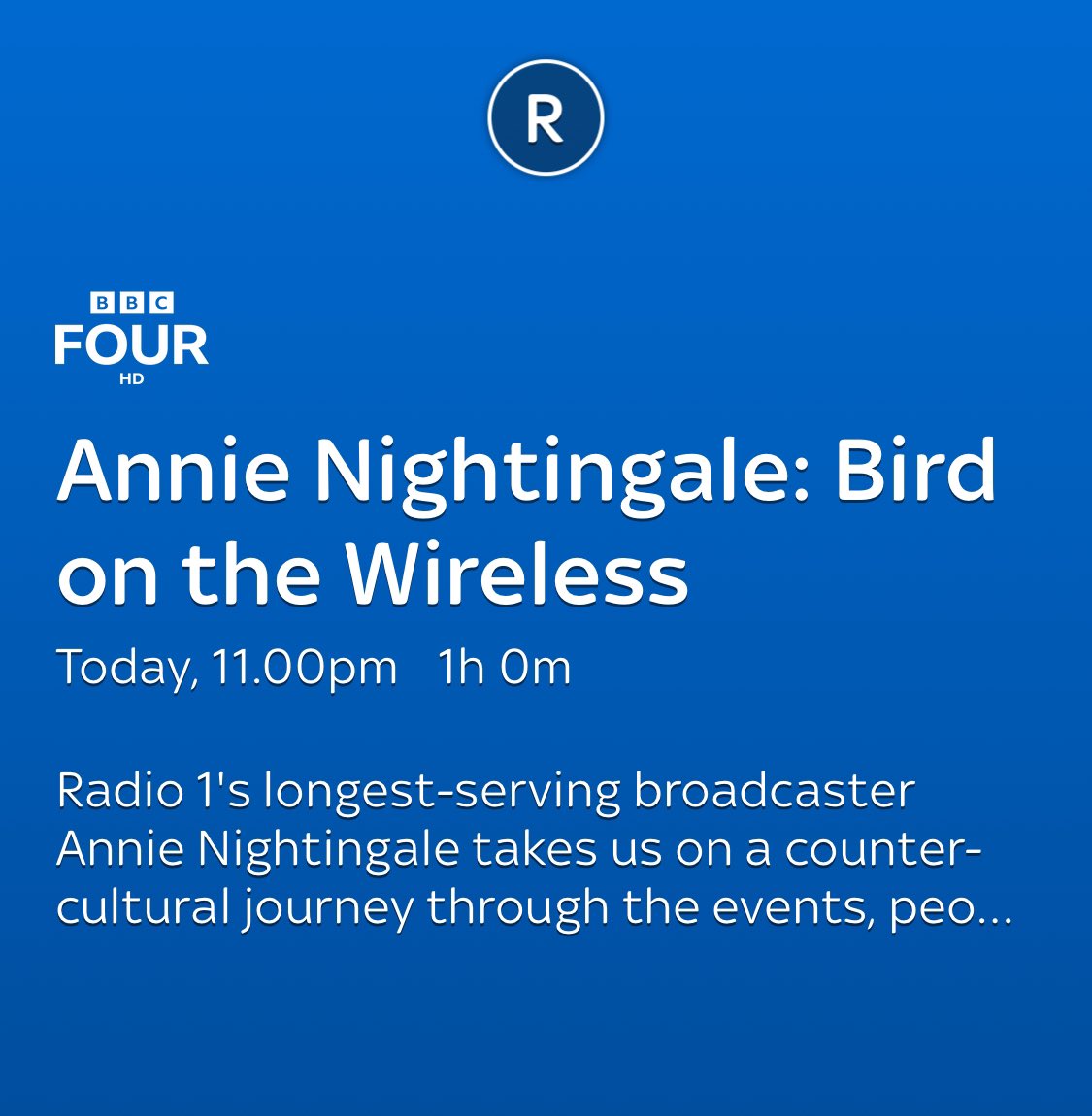 Tonight on BBC Four. #AnnieNightingale