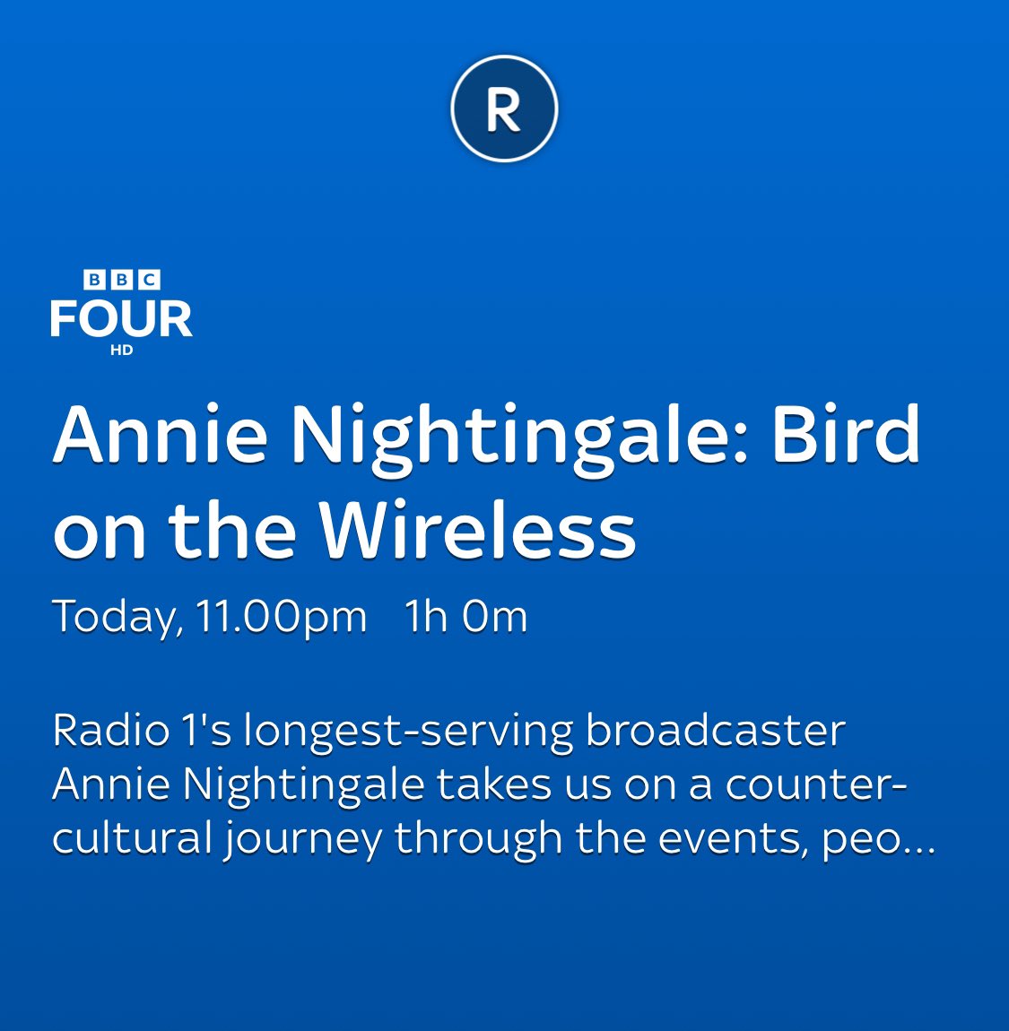 sharonlhanley's tweet photo. Tonight on BBC Four. #AnnieNightingale https://t.co/fZfknr026v