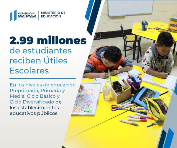 El @MineducGT brinda útiles escolares a 2.99 millones de estudiantes.

#Mineduc
#CumpliéndoleAGuate