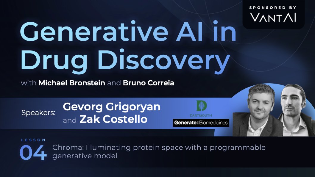 proximabio's tweet photo. 📣 Happening next Friday Jan 19, 2024; 11am ET / 5pm CET / 8am PST!
@generate_biomed 's @ggrigoryanv and @zak_costello's
talk on Chroma at the GenAI series hosted by @mmbronstein and @befcorreia
📄Sign up: https://t.co/bY0d8cTIxJ