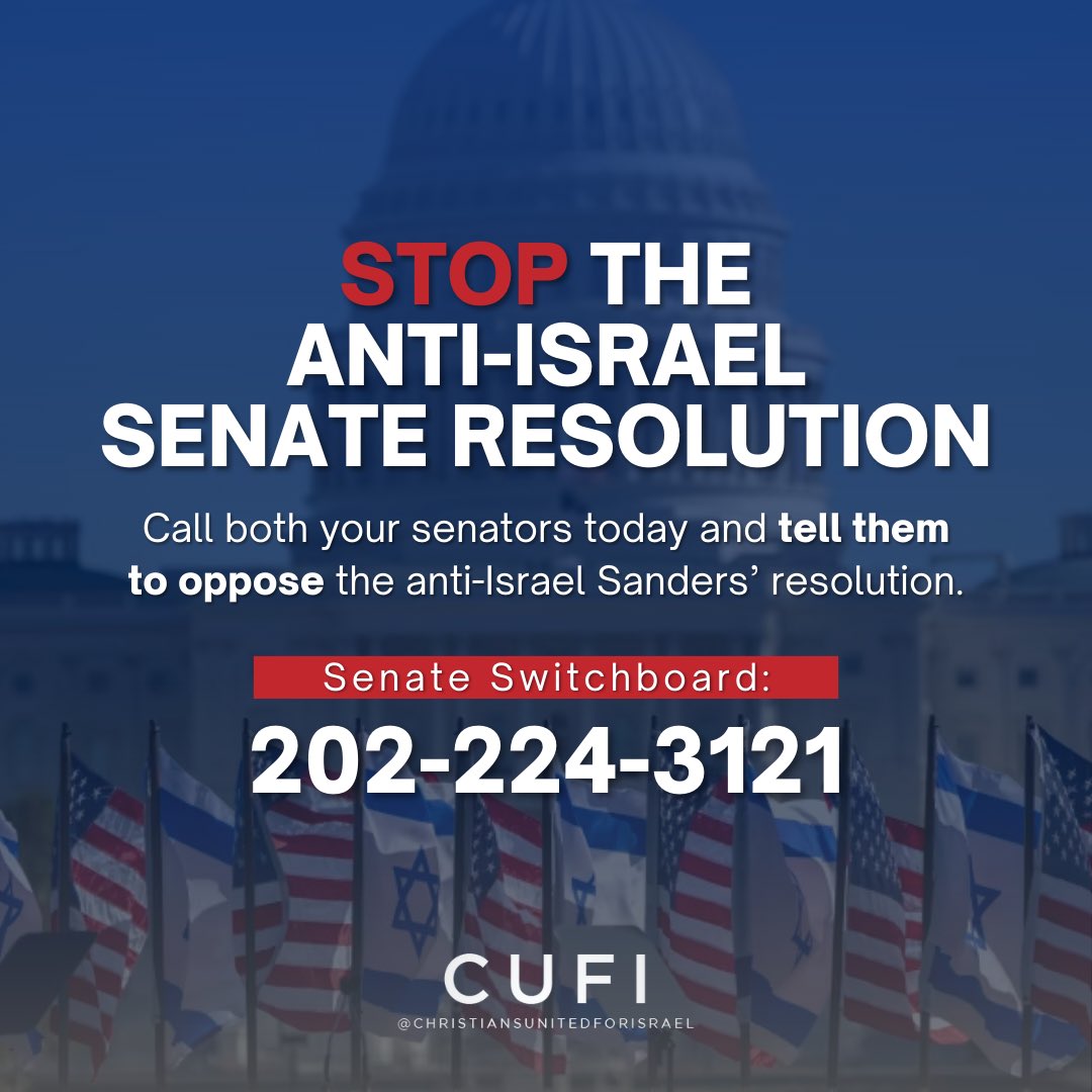 Sen. Bernie Sanders is forcing the Senate to vote on an anti-Israel resolution. Help ensure the Senate defeats this immoral and deeply misguided effort. #StandWithIsrael