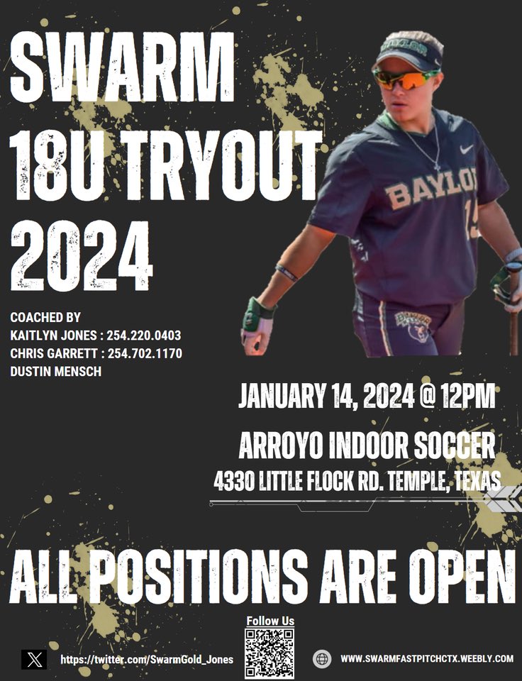 Location change for tryouts. If you want a chance to shine and make it count for the next level, come out and see what @SwarmGold_Jones, @Swarm_Wideman and all of the younger teams, have to offer. Colleges are committing ‘25’s and ‘24’s, come get noticed!  #betonwomen #SwarmOn