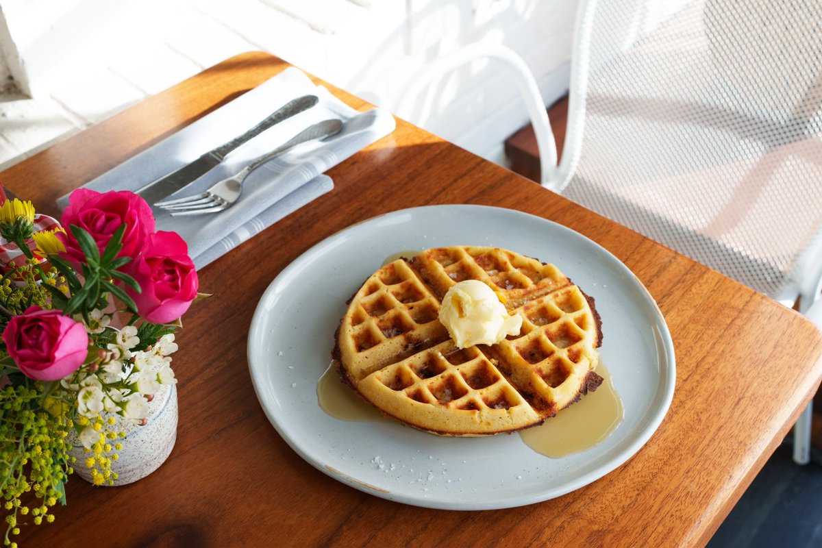 The Vermont Cheddar Waffle 🧇 prepared with Vermont cheddar, butter, and served with maple syrup. It’s truly the perfect combo of savory &amp; sweet ✨
