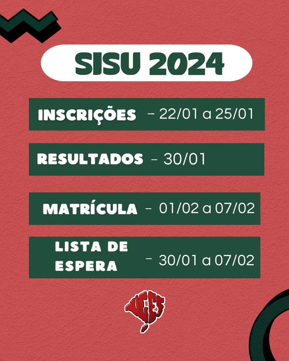 _UGES's tweet photo. Na próxima semana sai o resultado do Enem e o SISU já tem calendário de inscrições, confere as datas e bora ocupar a universidade! ✊🏾📢
#sisu2024 #enem https://t.co/hORKTYBmKo
