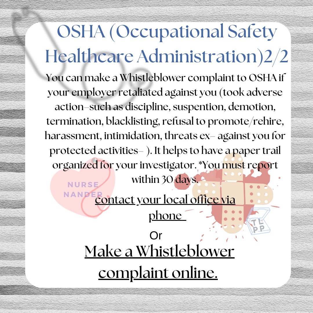 NanderNurse's tweet photo. REPORT TO PROTECT is LIVE in Files! This is a compilation of agencies that you can report healthcare systems and providers to violations, ￼ retaliation and more. ￼ see if I was with a clickable links ￼ https://t.co/4MPWex2iTz? https://t.co/gDWE5mjhpy