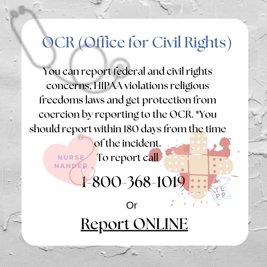 NanderNurse's tweet photo. REPORT TO PROTECT is LIVE in Files! This is a compilation of agencies that you can report healthcare systems and providers to violations, ￼ retaliation and more. ￼ see if I was with a clickable links ￼ https://t.co/4MPWex2iTz? https://t.co/gDWE5mjhpy