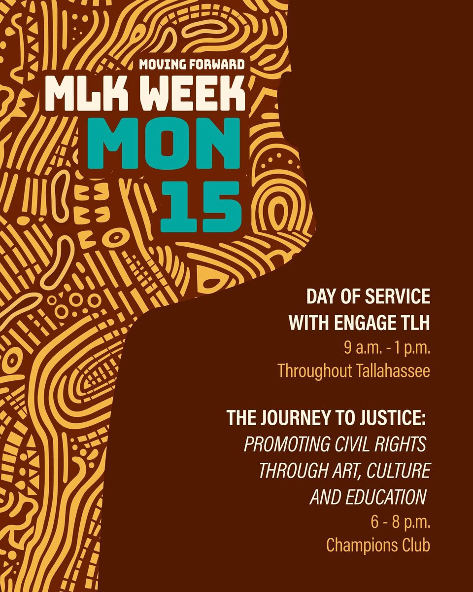 FSUDSA's tweet image. Join us as @FloridaState honors the legacy of Dr. Martin Luther King Jr. Embrace the theme of &apos;Moving Forward&apos; during #FSUMLKWeek, reflecting on the past and creating a purposeful future.

For more information, visit fla.st NO677GNX.

🧵1/2