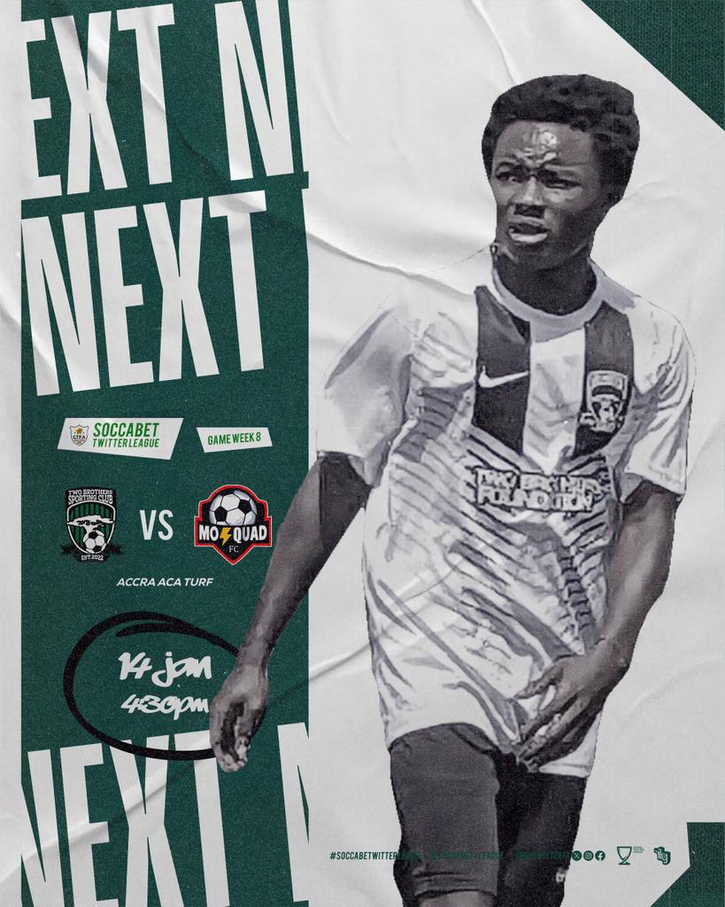 TwoBrothersSC's tweet photo. We're back in action this Sunday
We take on @MOSquad_FC
🗓 14-01-2024
🕒 4:30PM
🏟 ACCRA ACA ASTRO TURF
#SoccabetTwitterLeague https://t.co/0nekw77H5x
