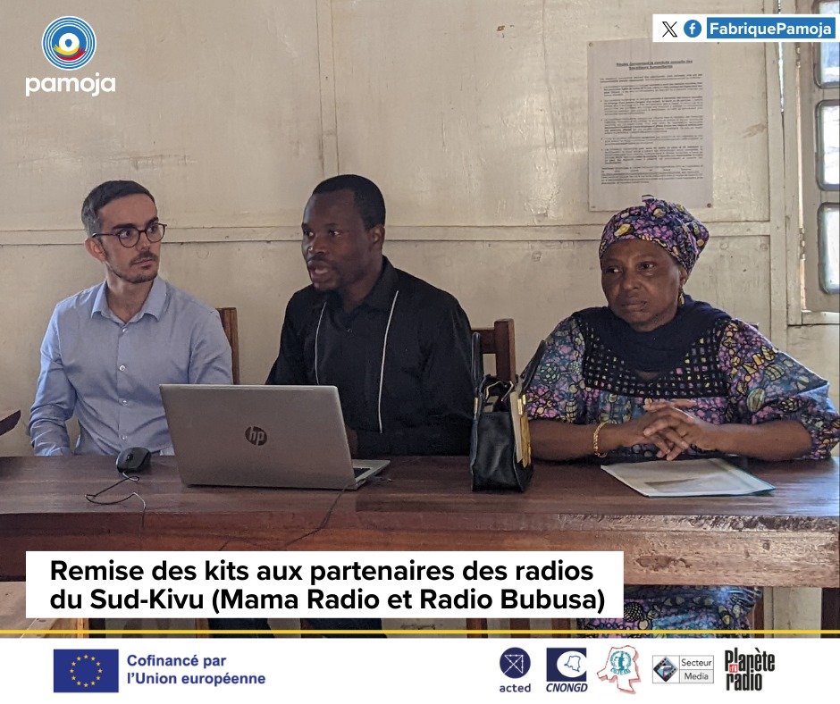 FabriquePamoja's tweet photo. La livraison des kits destinés aux radios et aux organisations de la société civile partenaires au Projet #PAMOJA-RDC a démarré. Au #SudKivu, la Radio Bubusa FM a réceptionné ses matériels pour la réalisation des activités du projet. 

#TukoPamoja 
#fabriquepamoja 
#radiobubusafm https://t.co/oPJUzNVShx