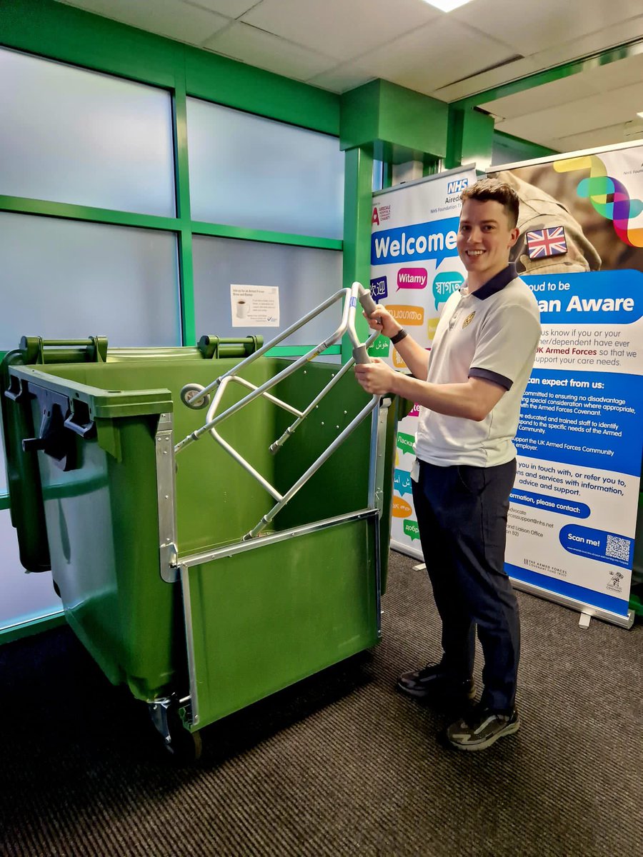 physjo's tweet image. To encourage more #recycling and a greener #nhs our new walking aid recycling bin received its first items today 👏👏 @Airedaleahps @SleddingFreya @lmoloney3 @AiredaleNHSFT