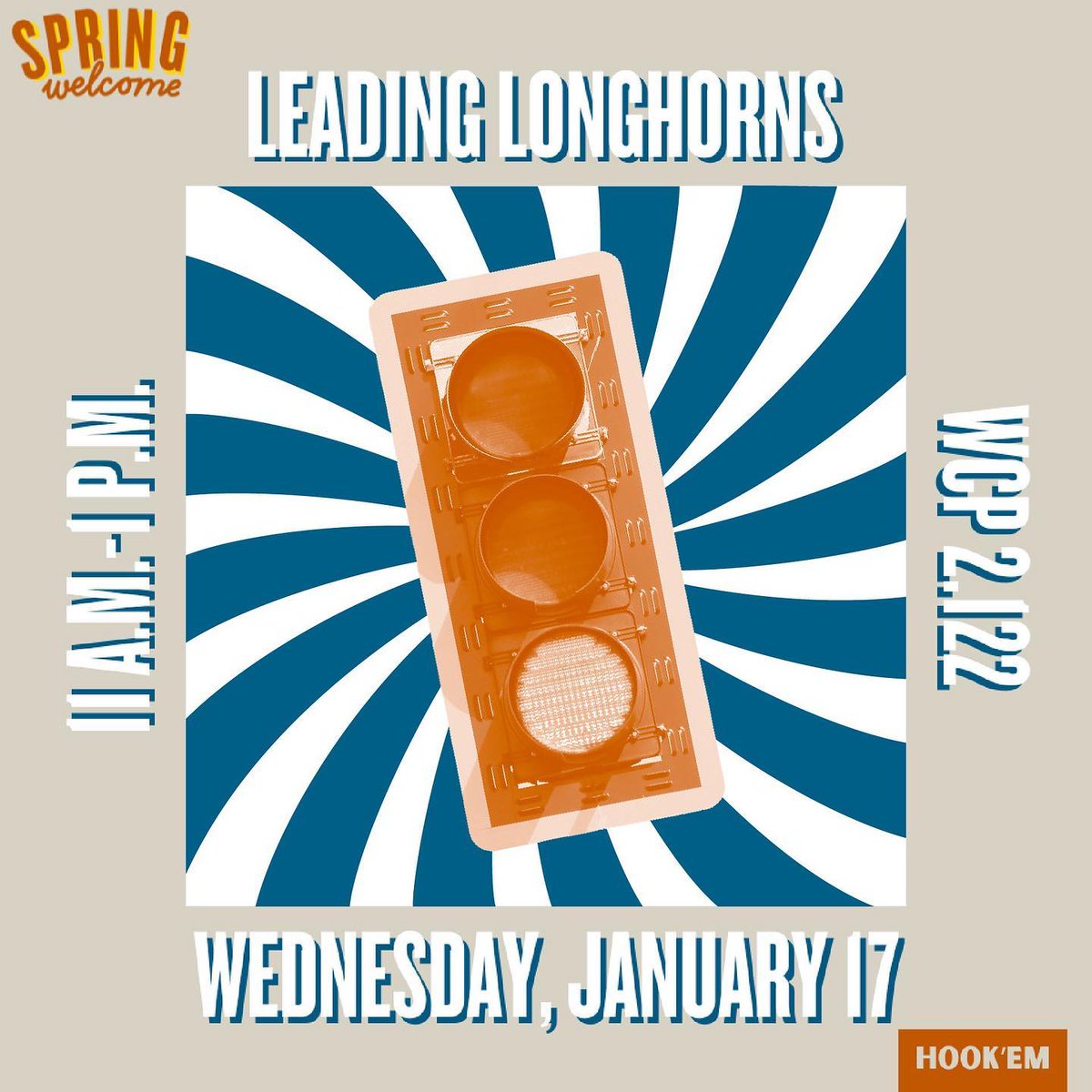 Who’s ready to start the first week of classes with some FREE goodies? 🙌

Join us for our Leading Longhorns #SpringWelcome event on Wednesday, Jan. 17, 11 a.m.-1 p.m. in the WCP (2.122). See thread below for details: