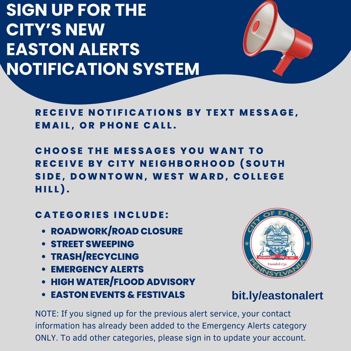 There's still 2 more months of winter left and we're bound to get another snow storm. Signing up for the free #EastonAlerts notification service is a good idea to make sure you get any weather-related messages from city hall: bit.ly/eastonalert