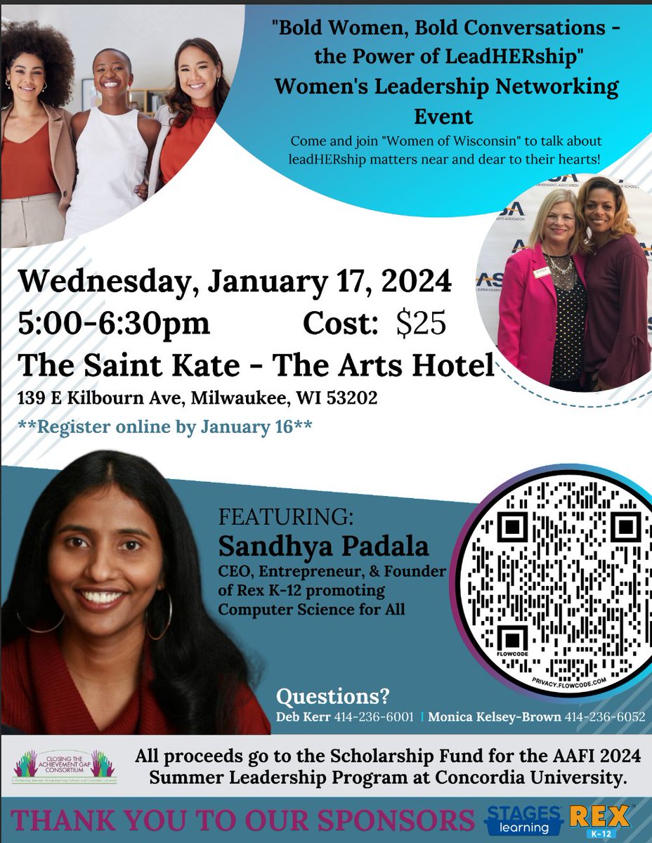 3rd Annual Bold Women - Bold Conversations Women's Leadership Networking Event - Please join us Wed. January 17, 2024, from 5:00-6:30pm <a href="/SaintKateArts/">SaintKateArts</a> Featuring Sandy Padala - Entrepreneur &amp; trailblazer for Computer Science for ALL!   #womenleadersmatter