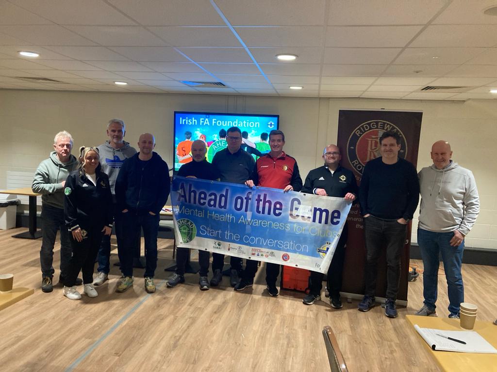EnhanceYWNI's tweet photo. Ridgeway Rovers AOTG

Last night we had the pleasure of delivering the IFA Foundation's Ahead of the Game programme to Ridgeway Rovers FC Coaches and Committee.

It was very well received and the participation and engagement in the room was fantastic.

#wellbeing 
#AOTG https://t.co/qcBc6KMtI7