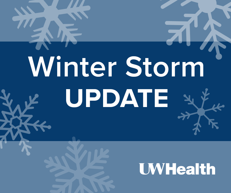UW Health is closing clinics in Wisconsin at 1 pm today, Friday, January 12, due to winter weather. Patients with appointments are being contacted directly to reschedule or shift to telehealth appointments. Urgent care and emergency departments remain open to care for patients.