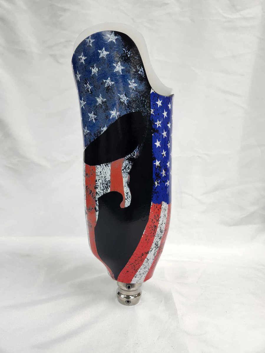 BurtonProsth's tweet image. Check out this newest creation done at Burton Prosthetics.  Special request from one of our patients.  American Punisher Below the Knee Suction Socket.  #prothetic #belowtheknee #amputee #expressyourself burtonprosthetics.com