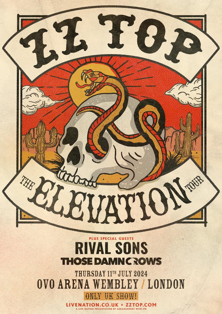 We’re incredibly proud & excited to announce that we will be joining the absolute legends @ZZTop at Londons @OVOArena on July 11th 🔥🤘🏻 If that wasn’t enough, the incredible @rivalsons complete an amazing bill that you won’t want to miss! Tickets- thosedamncrows.com