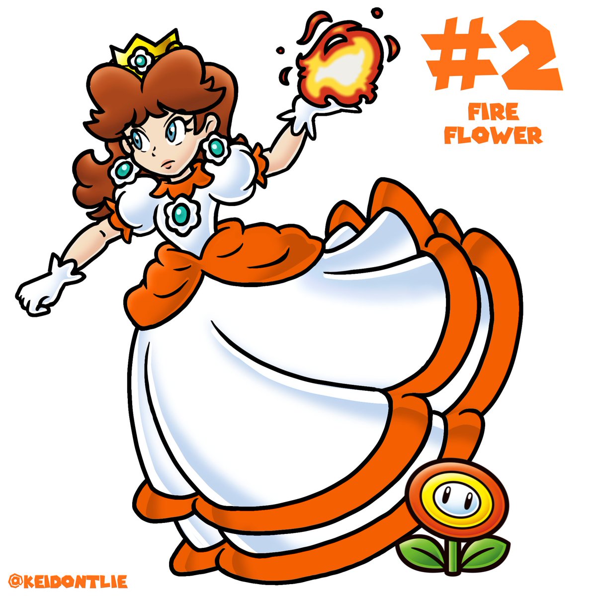 Next one is the first power up we ever saw Daisy using in the Mario Mainline's! The fire flower. 🔥🌼 Transforms Daisy into Fire Daisy. #PrincessDaisy #SuperMario #MarioBros #Fanart #PowerUpDaisy
