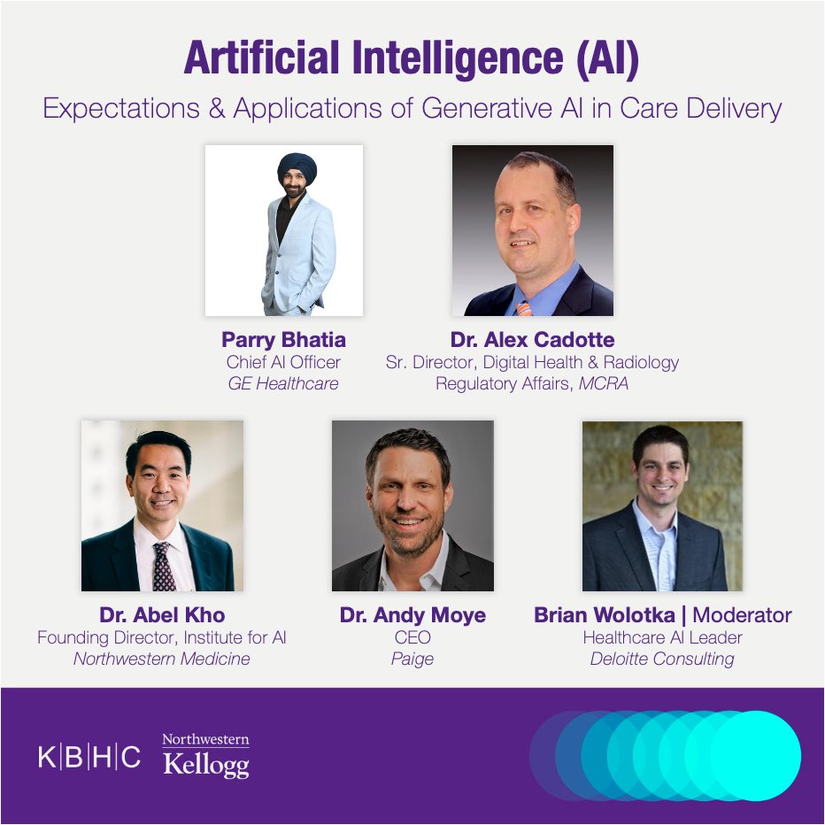 KelloggBHC's tweet photo. We are thrilled to share the panelists for our AI panel! 

Are you curious about which near-term Generative AI opportunities in the care delivery setting will drive better patient outcomes while balancing concerns such as patient safety and high costs? Check out this panel! https://t.co/vAClhdExXP