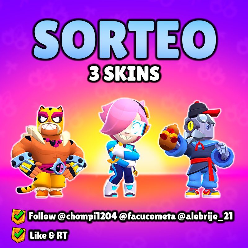 🎁 SORTEO BRAWL LUNAR 🎁 

🥋 1 SKIN DE BARLEY MAESTRO DE KUNG-FU
🐯 1 SKIN DE EL TIGRO
🚀 1 SKIN DE COLETTE PILOTO

Requisitos:
🌌 Follow <a href="/chompi1204/">Chompi1204</a> <a href="/alebrije_21/">Alebrije 🫧</a> @FacuCometa 
🌌 ♥️ y ♻️

El sorteo termina el 17 de enero 💜

#BrawlStars #GiftedBySupercell