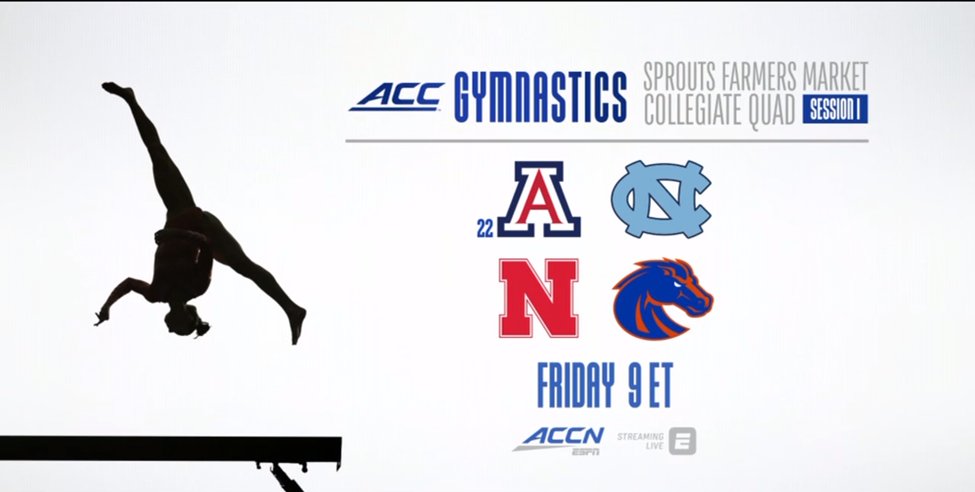 Women’s gymnastics became @theACC's 28th sponsored sport this year and tonight is a historic night... @accnetwork will televise its first-ever #NCAAGym event. More on @ESPNEvents' inaugural @sproutsfm Collegiate Quad in Utah (via @BrooksAD): bit.ly/3tN7Wg7