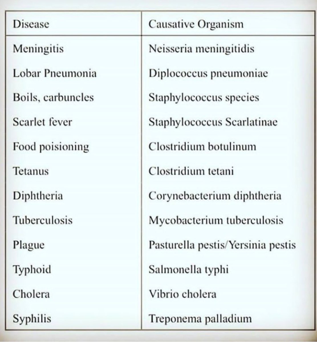 Diseases and their causative organisms